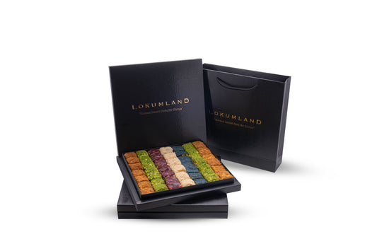 Büyük Kutu Hediyelik Lotuslu & Fıstıklı & Narlı & Fındıklı & İtalyan Karamelli Baklava Lokum