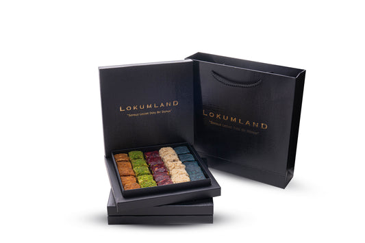 Küçük Kutu Hediyelik Lotuslu & Fıstıklı & Narlı & Fındıklı & İtalyan Karamelli Baklava Lokum