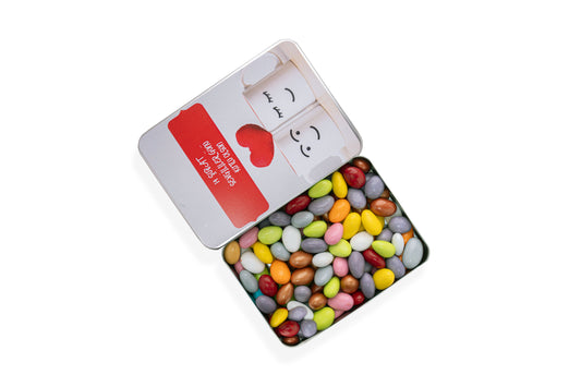 Sevgililer Günü Hediyesi Metal Kutu Karışık Renkli Badem Draje