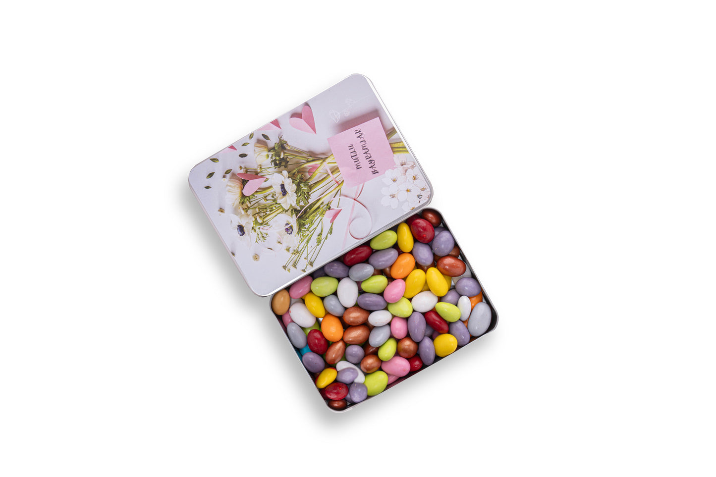 Bayram Hediyesi Metal Kutu Karışık Renkli Badem Draje