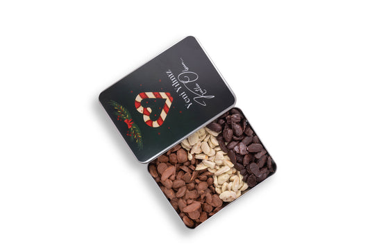 Yılbaşı Hediyesi Metal Kutu Karışık Çikolata Badem Batırma